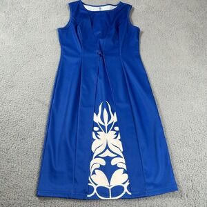 Blue Floral A-Line Dress Womens Medium Sleeveless Knee Length Spring Summer